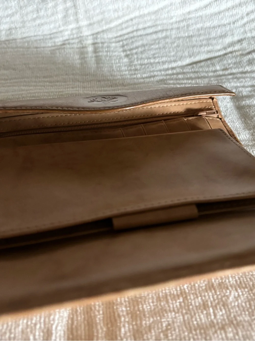Buxton Brown Leather Clutch  wallet with Floral Medallion